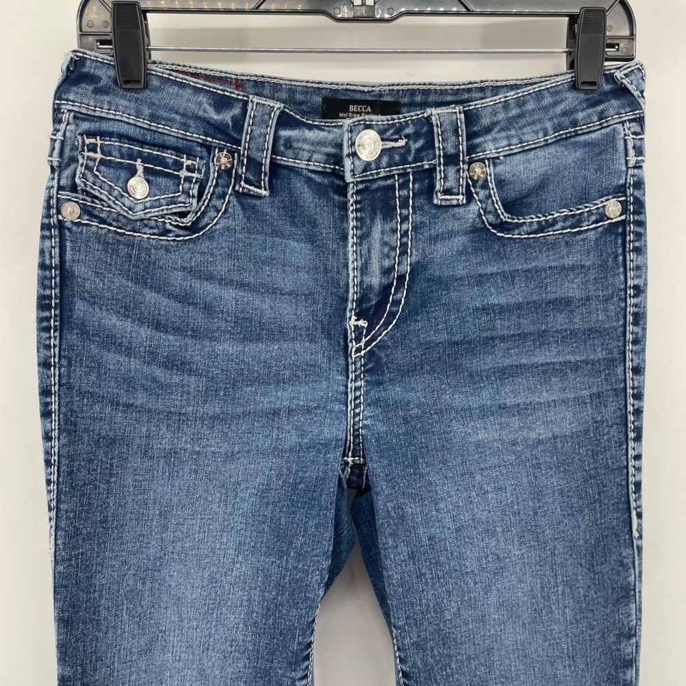 True Religion Jeans Women 27 Blue Becca Mid Rise Bootcut Horseshoe Flap Pocket - Picture 9 of 14